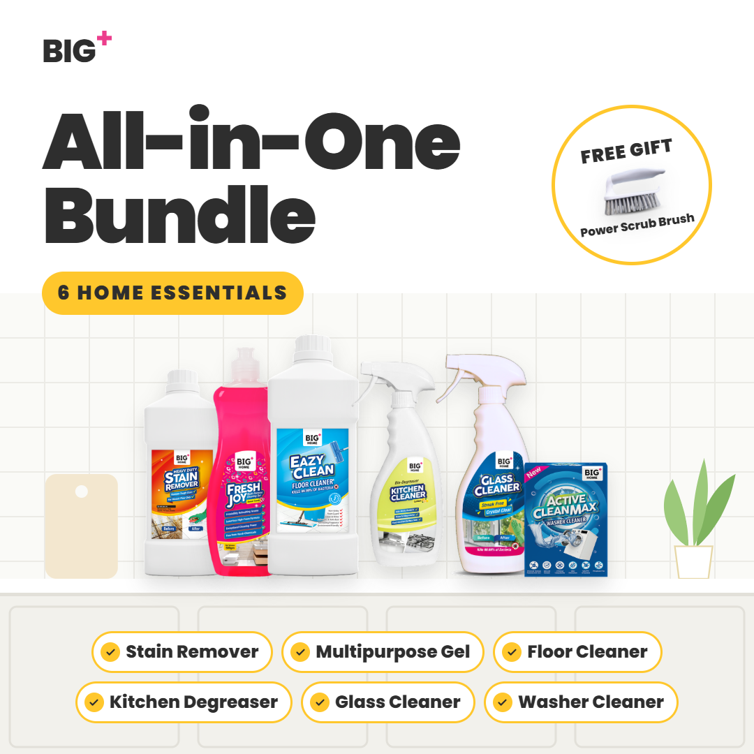 BIG+ All in One Bundle | 6 Home Cleaning Essentials Stain Remover Floor Kitchen Glass Washer Cleaner + FREE Brush